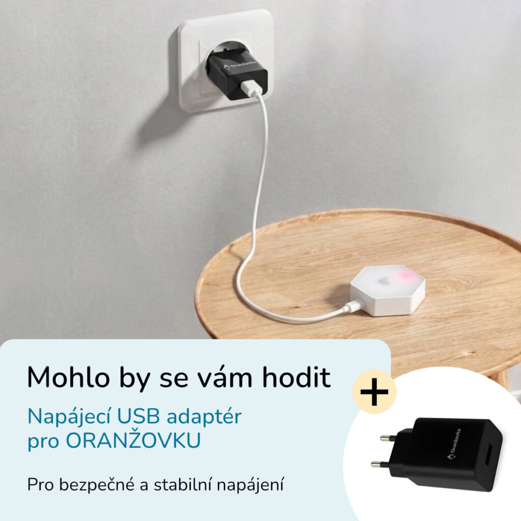 Noční světlo ORANŽOVKA bez modrého světla a adaptér pro nabíjení